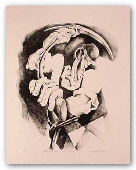 Black Coal Miner - Stone Lithograph by David Wilson